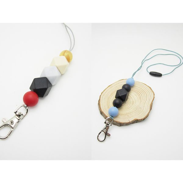 

badge key silicone card bead holder lanyard round hexagon keychains necklace women fashion accessories gifts gold marble, Silver