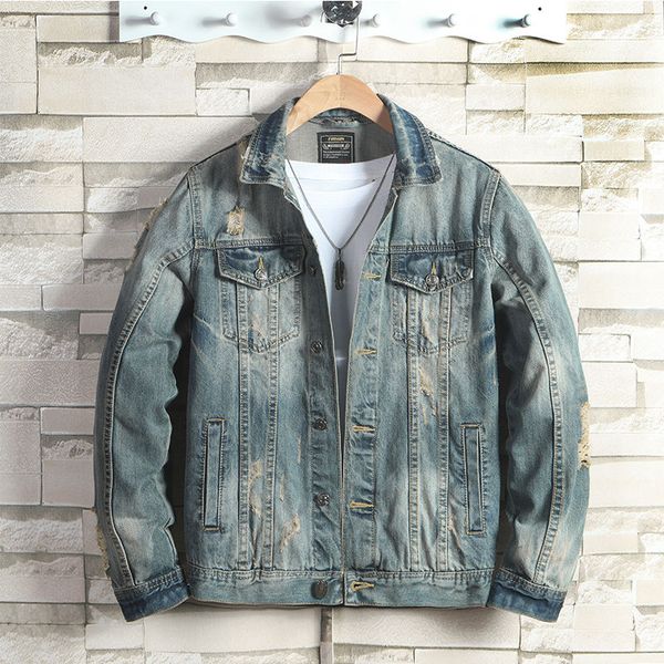 

spring autumn mens denim jacket trendy fashion ripped denim jacket mens jeans outwear male cowboy coats 5xl, Black;brown
