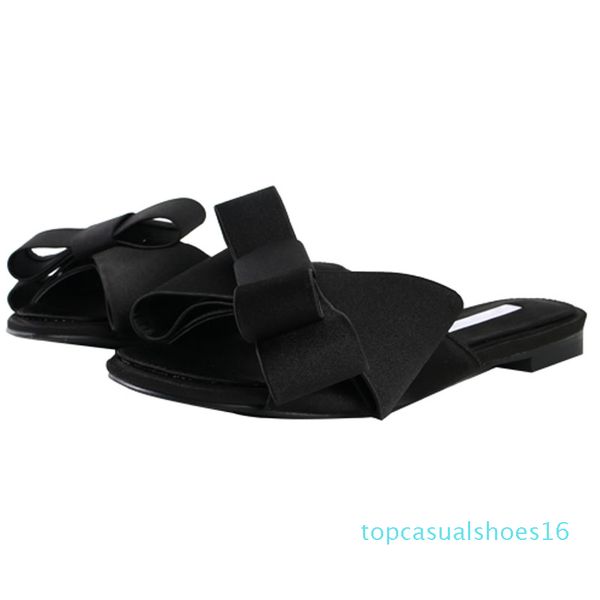 

real silk butterfly-knot slippers woman fashion brand design mules shoes summer riband bow knot slides woman flip flops t16, Black