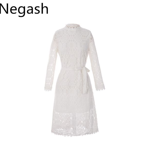 

negash new korean women lace dresses 2018 spring sweet o neck slim party dress vestidos plus size white dress, Black;gray