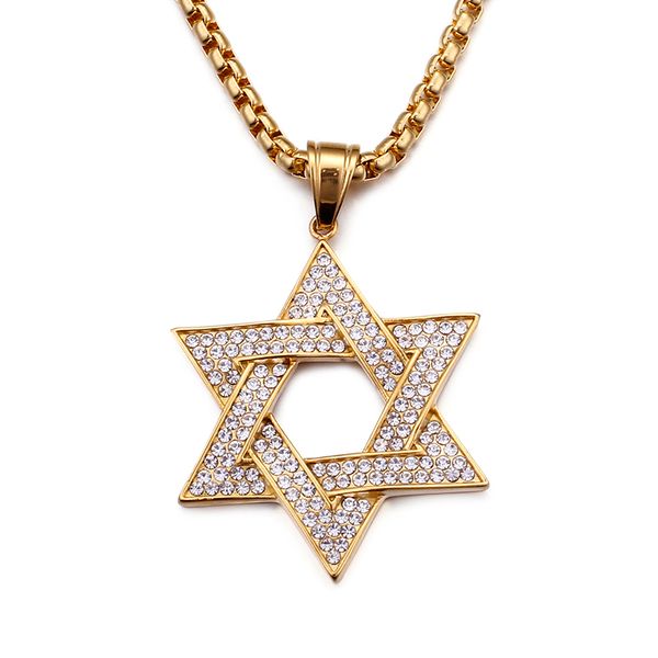 

men hip hop six-star pendants necklace 316l stainless steel full cubic zirconia setting 18k gold plated jewelry, Silver
