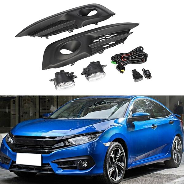 

1 pair front fog light clear lamps switch+bulbs for civic 2/4dr 2016 2017