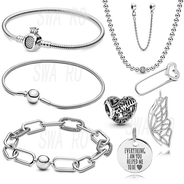 

2019 autumn new fashion me link safety pin brooch safety chain butterfly pendant family heart original women diy jewelry gift, Black