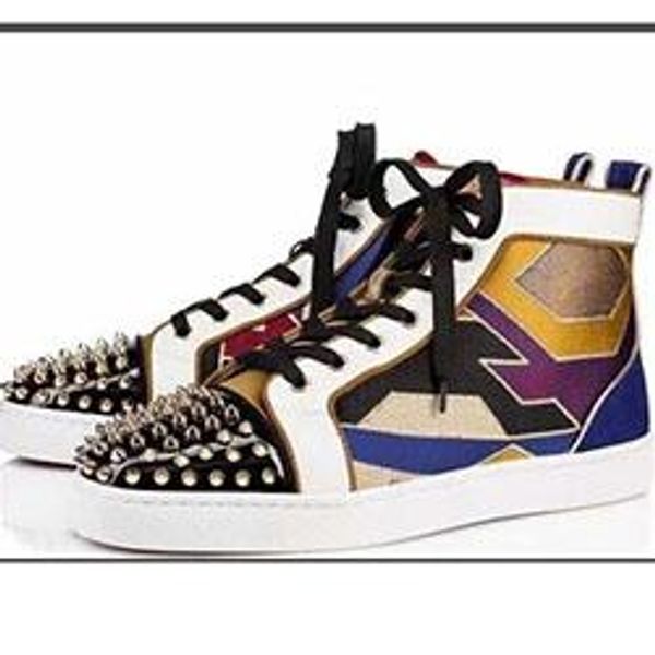 

luxurious women strass red bottom high cut spiked sneaker rhinestone pik pik rivets studes outdoor trainers sliver spikes casual walking h03, Black