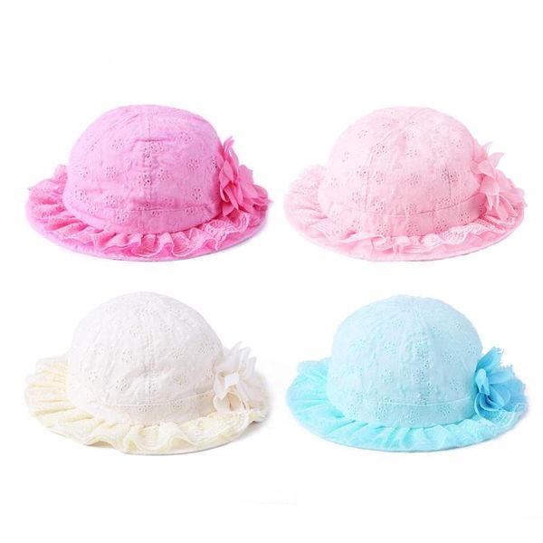 

baby sun hat princess breathable cute flower decor lace brim fisherman caps, Yellow