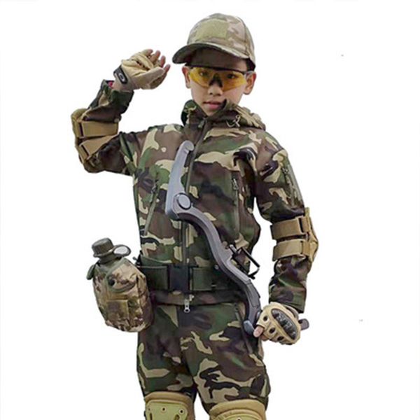 

2019 autumn and winter soft shell tad boys and girls waterproof jacket boys outdoor hunting suit children's mountaineering suit, Red