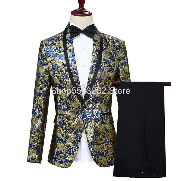 

men's wear jacquard green fruit collar dress suit studio clothing stage performance suit mc host clothing two-piece set, White;black