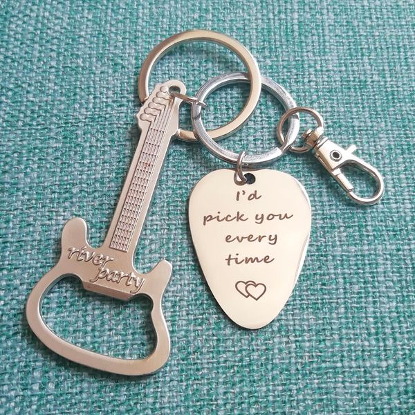 

personalized gift bottle opener guitar pick keychain i'd pick you every time for life gifts keyring for boyfriend dad husband