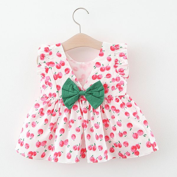 

new summer baby girls dresses sleeveless boat neck fruit print children cute tutu dress cotton kids clothes baby children princess dress, Red;yellow