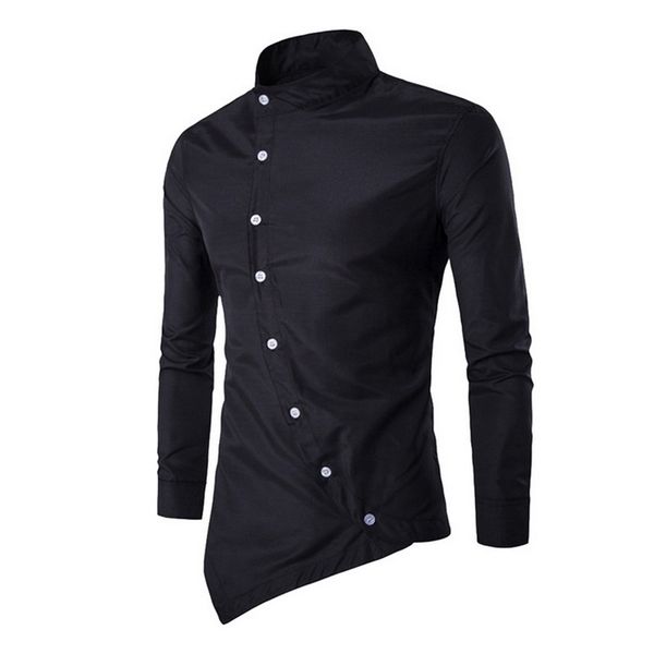 

mens dress shirt irregularity office men shirt stand collar long sleeve fashion solid slim suit shirts 2020 autumn clothes, White;black