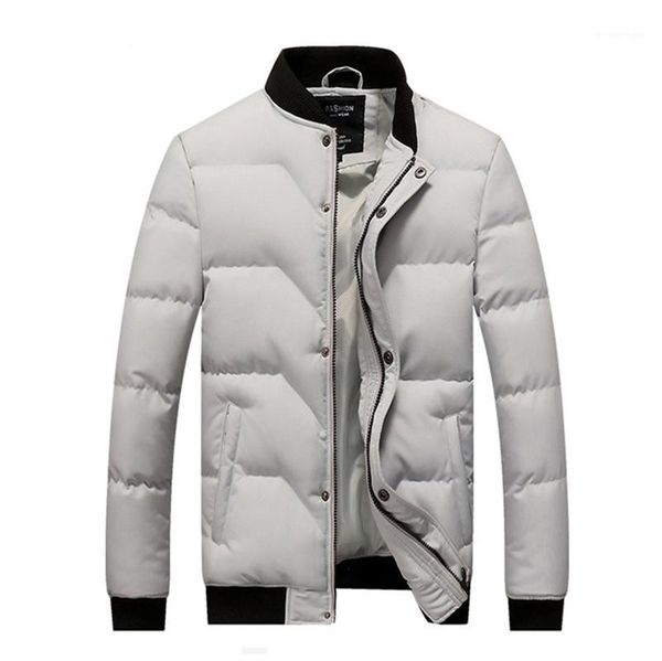 

parkas stand collar mens cotton padded jacket designer solid mens winter jackets fashion zipper fly thick, Black