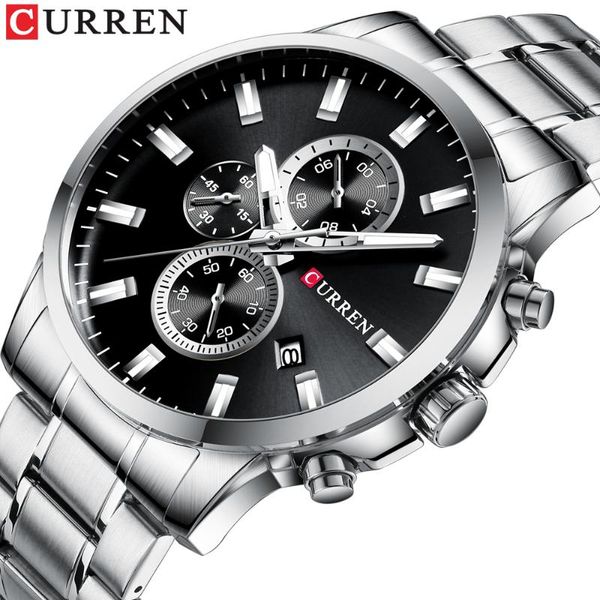 

curren fashion mens quartz chronograph wristwatches casual business watch stainless steel clock male date reloj multifuncion, Slivery;brown