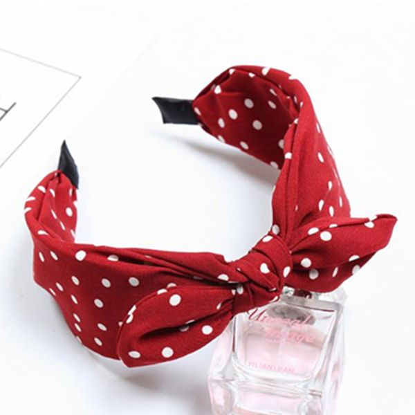 

wide knotted headband for women hairband dots print bow headband retro headwear girls teen hair turban red