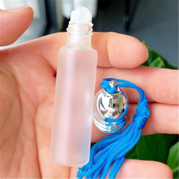 

10ml frosted clear glass roller bottles vials containers with tassel cap essential oil perfume empty bottles in stock