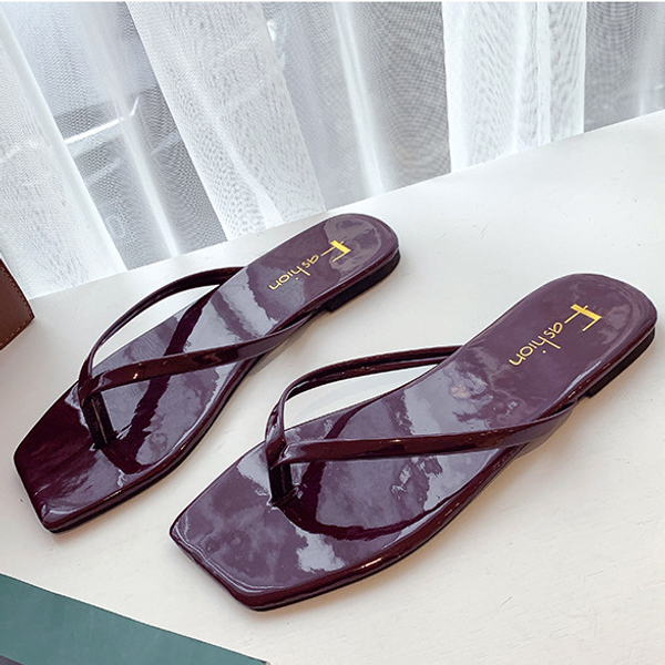 

6 color pu square head women flip flop sandals 505, Black