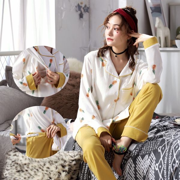 

breastfeeding pajamas breast feeding nightwear maternity nursing pajama sets maternity nursing sleepwear pregnancy pyjama winter, White