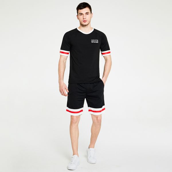 

mens casual striped fashion 2pcs sports crew neck short sleeve clothing sets slim active mens tracksuits, Gray