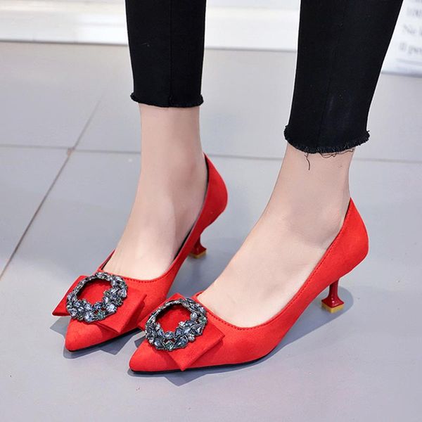 

women dress shoes high heels pumps crystal pointed toe medium heeled thin heeled single shoes woman zapatos mujer n7124g, Black