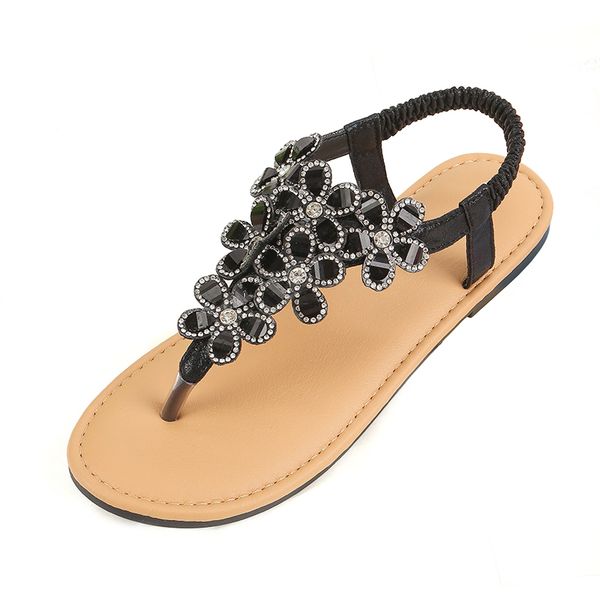

summer rhinestone sandals women flat shoes diamond 2019 fashion bling beach sandals black silver gold sandles