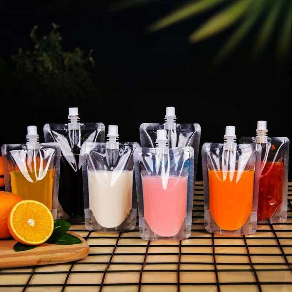 

100pcs 100ml-500ml stand up plastic drink packaging bag spout pouch for beverage juice milk wedding party drinking pouches
