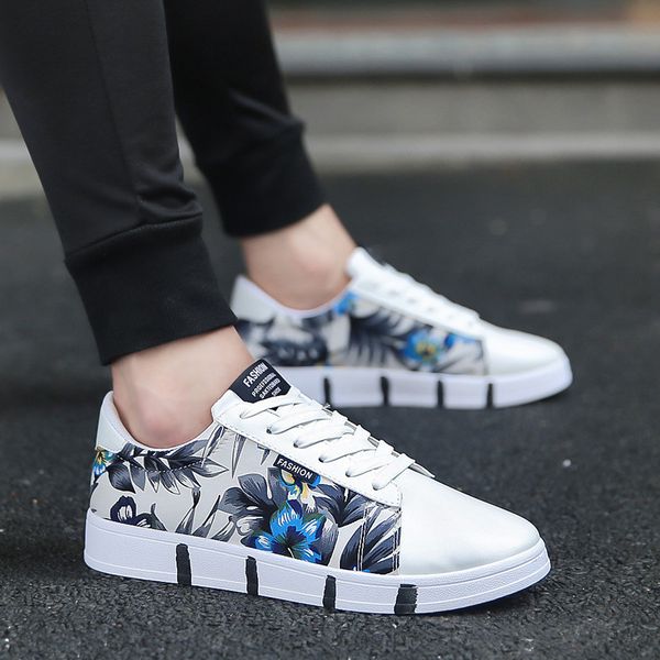 

autumn breathable student korean version of the trend flowers youth small white shoes men's casual board shoes, Black