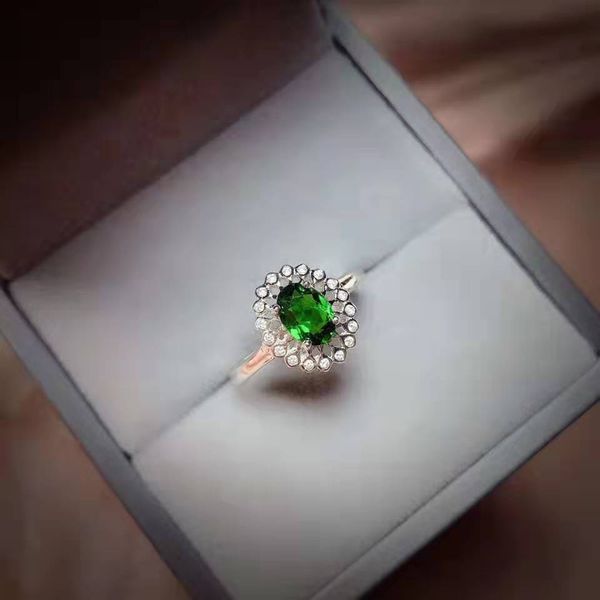 

natural diopside granny green s925 ring for wedding and party, Golden;silver