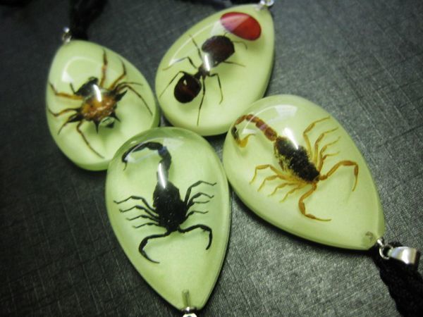 

12 pcs real ant specimens scorpion spider pendant creative personality, Silver