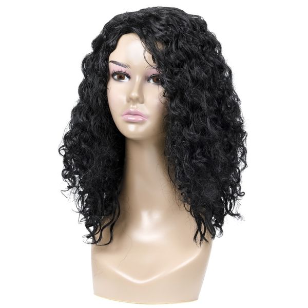 

european and american wigs ladies fashion curly hair chemical fiber wig length 37cm 15in, Black