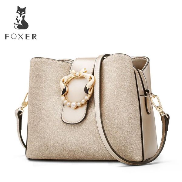 

foxer new chic women bucket bag glossy fashion lady messenger bags female large capacity stylish shoulder bags purses