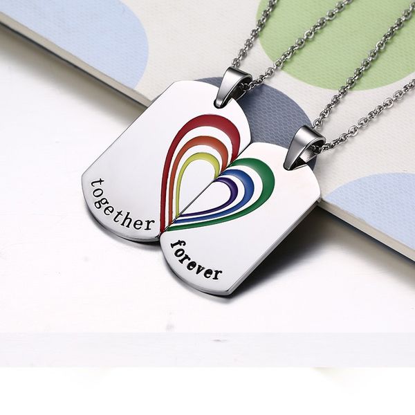 

fashion lettering carving together forever pendant neckalces titanium steel heart gifts to lovers necklace chain couple jewelry, Silver