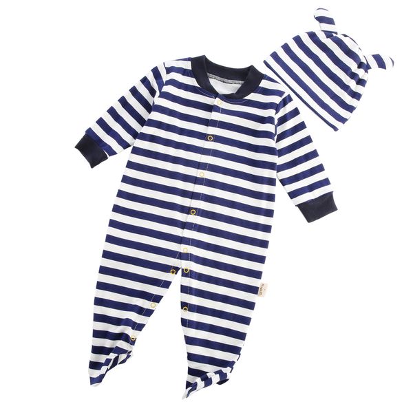 

newborn baby girls boys kids long sleeves striped polo rompers+cute hat outfits autumn clothing playsuits, Pink;blue