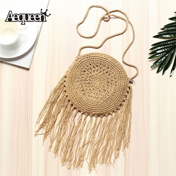 

aequeen round straw bag women wicker rattan bag female summer woven cross body bags lady handmade woven handbag bolsos mujor d19011204