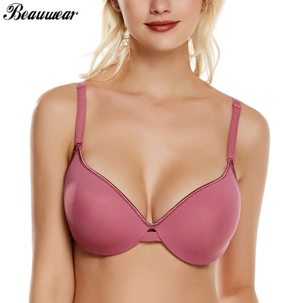 

beauwear bras for women smooth ultrathin 3/4 cup bra triangle cup deep v underwear a b c bras plus size 40 42 44 46, Red;black