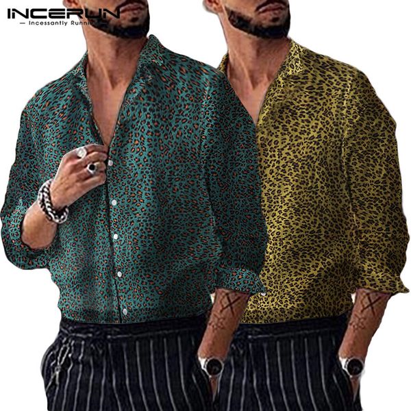 

incerun mens trendy leopard print shirt high street long sleeve shirt men social casual party chemise hombre dress shirts, White;black