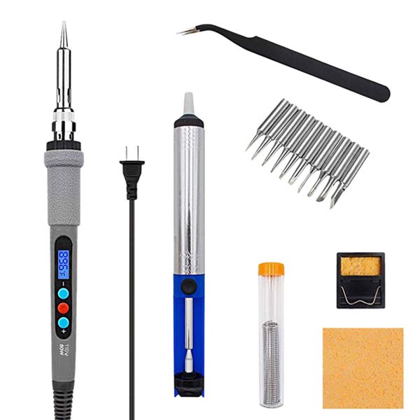 

60w 110v soldering iron kit adjustable temperature soldering tool with constant temperature digital control and lcd sn displ