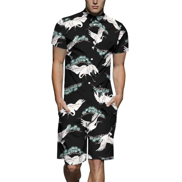 

2019 модные мужские комбинезоны шорты цельный комбинезон брюки с коротким рукавом комбинезоны с краном 3d печатные топы хип-хоп одежда лето, Black