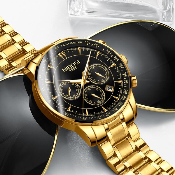 

nibosi 2019 men watches casual date business quartz watch waterproof full steel relogio masculino male clock, Slivery;brown