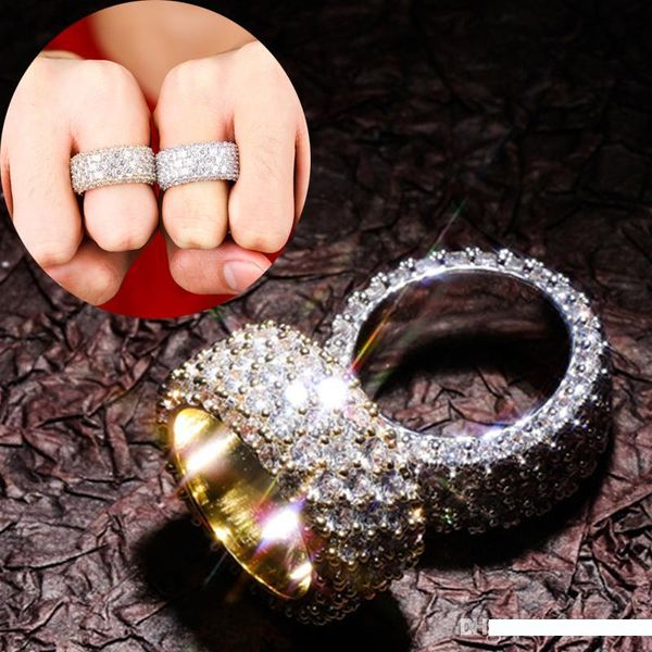 

luxury designer gold & white gold bling diamond lovers iced out finger ring band cubic zirconia hip hop wedding engagement rings for couples, Silver