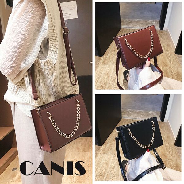 

2019 women gold chain solid flap leather handbag shoulder lady cross body bag messenger satchel purse
