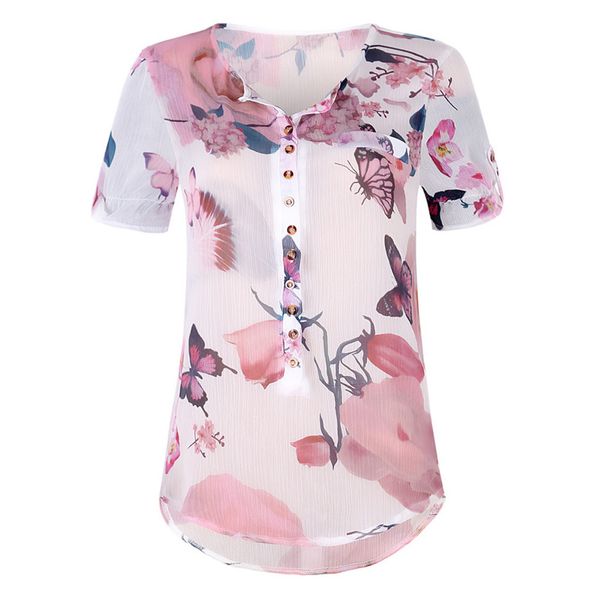 

plus size summer womens and blouses clothes 2019 vintage floral print button shirt women tunic ladies, White