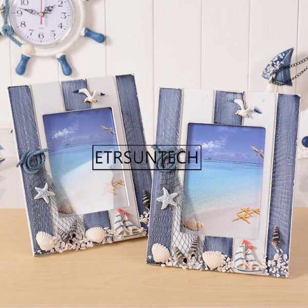 

48pcs blue ocean p frame summer shell wood picture frame wedding room deskdecorated oranments home decor