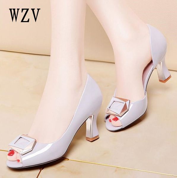 

2018 leather elegant pumps women shoes comfortable thick high heels pumps autumn spring women shoes a758, Black
