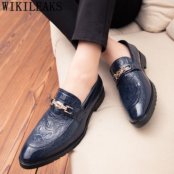 

crocodile shoes men elegant italian brand dress shoes men formal coiffeur white classic wedding sepatu slip on pria, Black