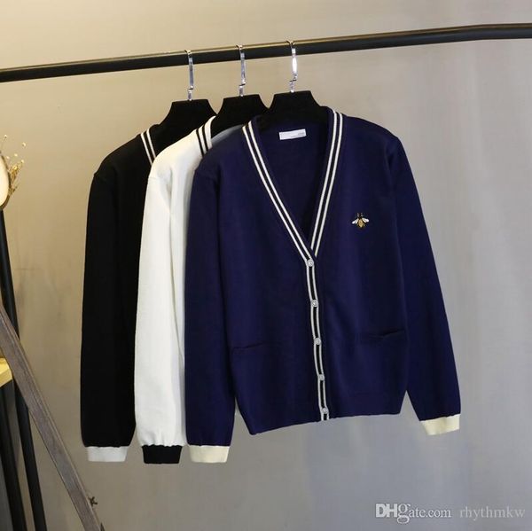 

любовник свитер мужчин и женщин свободный ленивый новый стиль большой размер институт ветер вышивки малый bee вязание кардиган, White;black