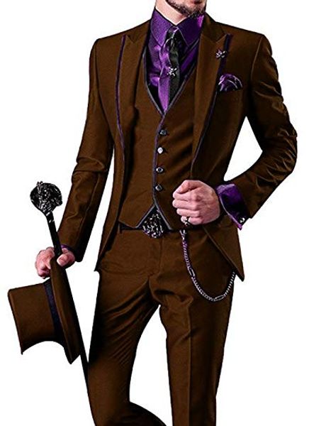

fashionable one button brown groom tuxedos peak lapel men wedding party groomsmen 3 pieces suits (jacket+pants+vest+tie) k228, Black;gray