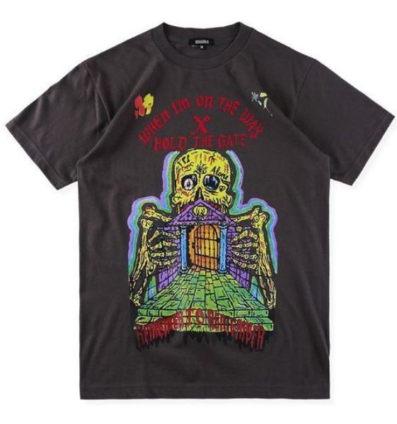 

Summer New Mens Designer T Shirts Personality Skull Print kanye Season6 x Xxxtentacion Limited Joint Graffiti Short Sleeve T-shirt