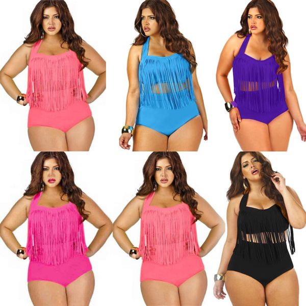 

designer bikini bikinis for women summer plus size bikini set for women tassel halter bikini size swimwear xxl 3xl polyester bathing, White;black