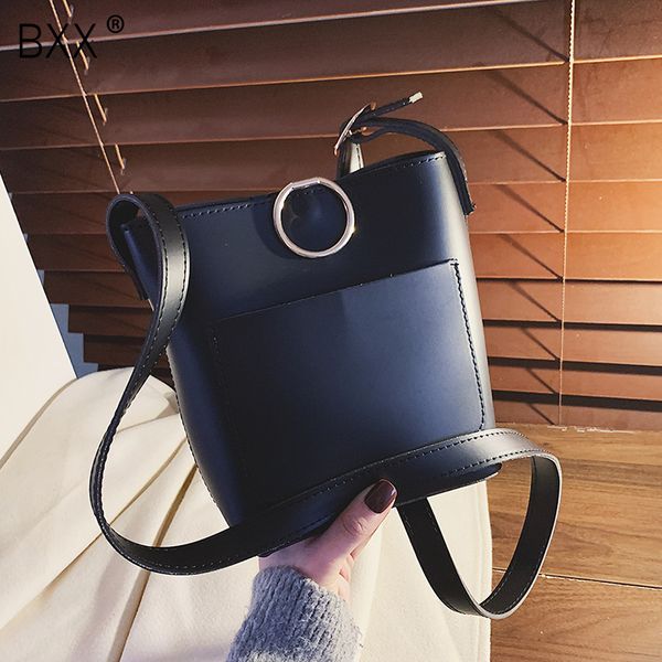 

bxx] women solid color pu leather crossbody bucket bags for women 2020 simple female shoulder messenger bag lady handbags hk199