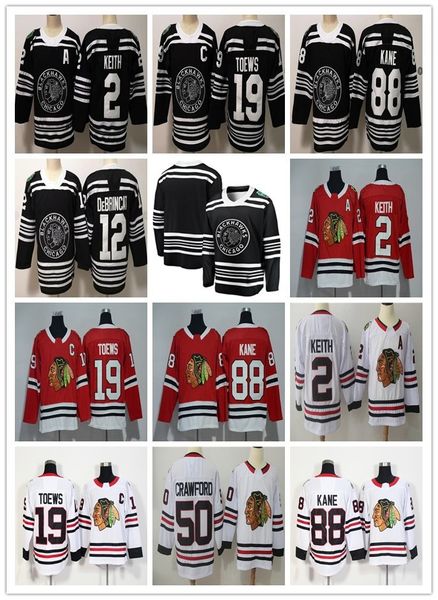 

men's jerseys 19 jonathan toews 88 patrick kane 2 duncan keith 14 richard panik 20 brandon saad 50 crawford hockey jersey, Black;red