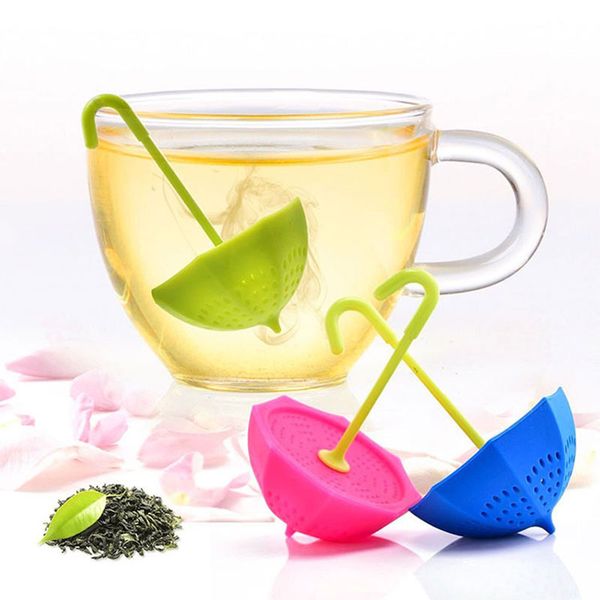 

multicolor silicone umbrella food grade material strainers reusable tea leaks locking spice tea ball tea maker wholesale t1003